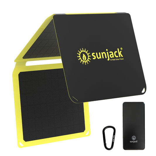 SunJack rugged 15W waterproof foldable solar charger with 10,000mAh power bank