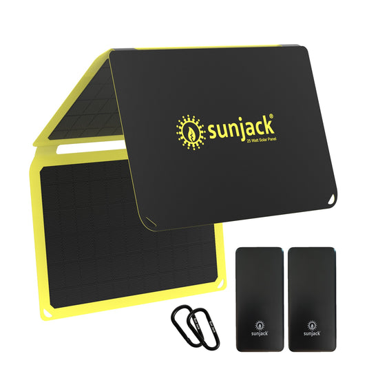 SunJack rugged 25W waterproof solar charger with two 10,000mAh power banks