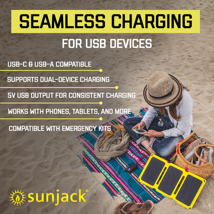 SunJack 15 Watt ETFE Foldable Portable Solar Panel Charger with 10000mAh Power Bank Battery