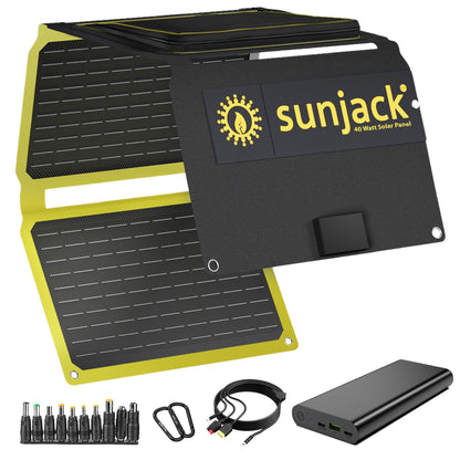 SunJack 40 Watt ETFE Foldable Portable Solar Panel Charger with Kickstands and 100W 25600mAh Power Bank